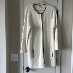 Chicos cream and leather sweater coat size 2